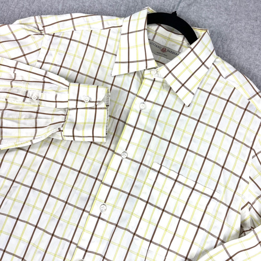 Luciano Barbera windowpane Check Button Up Dress Shirt Mens L Made in Italy